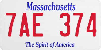 MA license plate 7AE374
