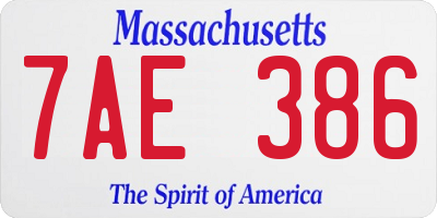 MA license plate 7AE386