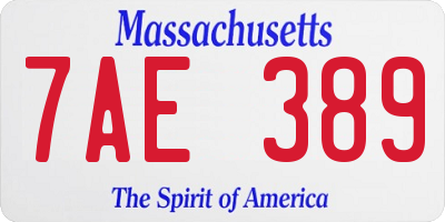 MA license plate 7AE389
