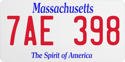 MA license plate 7AE398