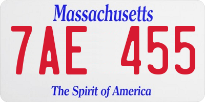MA license plate 7AE455
