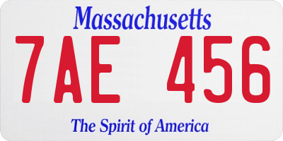MA license plate 7AE456