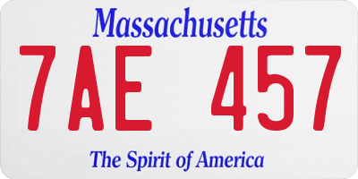 MA license plate 7AE457