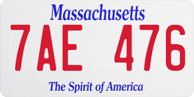 MA license plate 7AE476