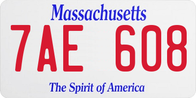 MA license plate 7AE608