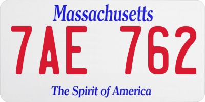 MA license plate 7AE762