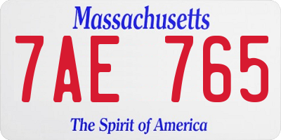 MA license plate 7AE765