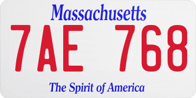 MA license plate 7AE768