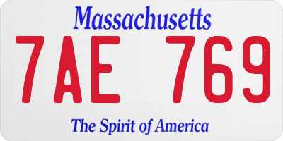 MA license plate 7AE769