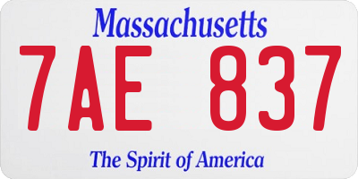 MA license plate 7AE837