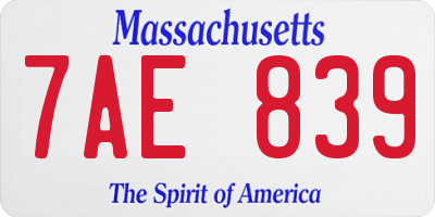 MA license plate 7AE839