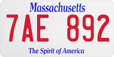 MA license plate 7AE892