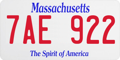 MA license plate 7AE922