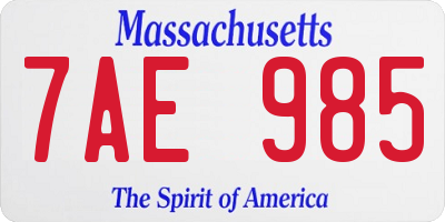MA license plate 7AE985