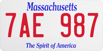 MA license plate 7AE987