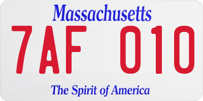 MA license plate 7AF010