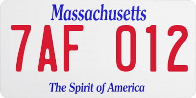 MA license plate 7AF012