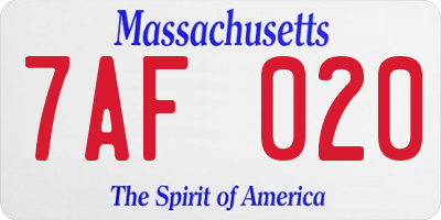MA license plate 7AF020