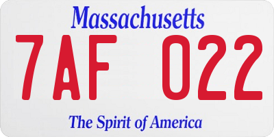 MA license plate 7AF022