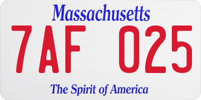 MA license plate 7AF025