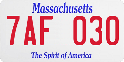 MA license plate 7AF030
