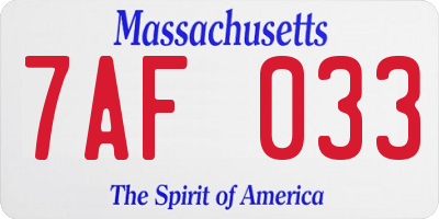 MA license plate 7AF033