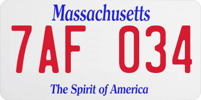MA license plate 7AF034