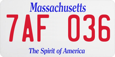 MA license plate 7AF036