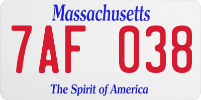 MA license plate 7AF038