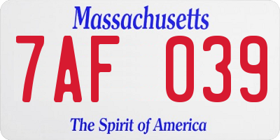 MA license plate 7AF039