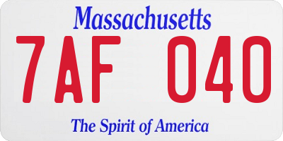 MA license plate 7AF040