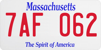 MA license plate 7AF062