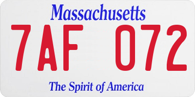 MA license plate 7AF072