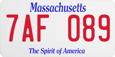 MA license plate 7AF089