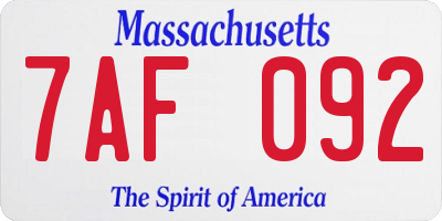 MA license plate 7AF092