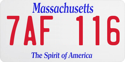 MA license plate 7AF116
