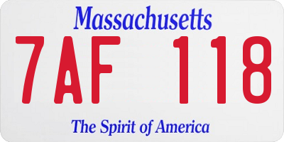 MA license plate 7AF118