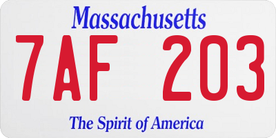MA license plate 7AF203