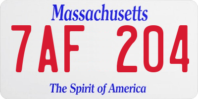MA license plate 7AF204