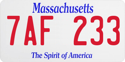 MA license plate 7AF233