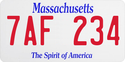 MA license plate 7AF234