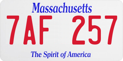 MA license plate 7AF257