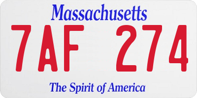 MA license plate 7AF274