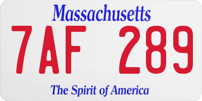 MA license plate 7AF289