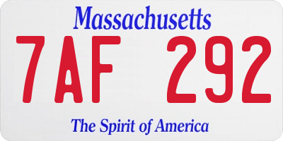 MA license plate 7AF292