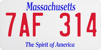 MA license plate 7AF314