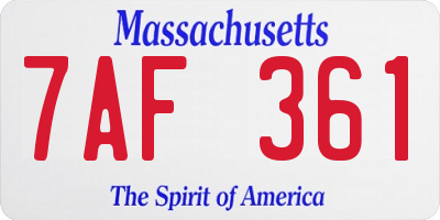 MA license plate 7AF361