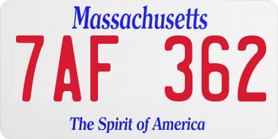 MA license plate 7AF362