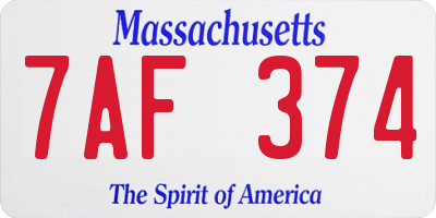 MA license plate 7AF374