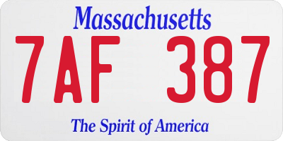 MA license plate 7AF387